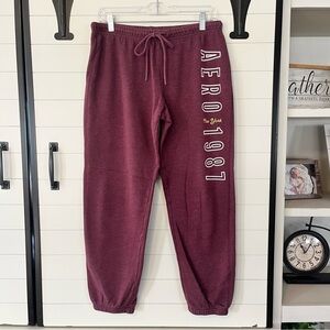 Aeropostale Y2K Maroon Jogger Sweatpants Large Aero New York 1987 Cinched Vtg